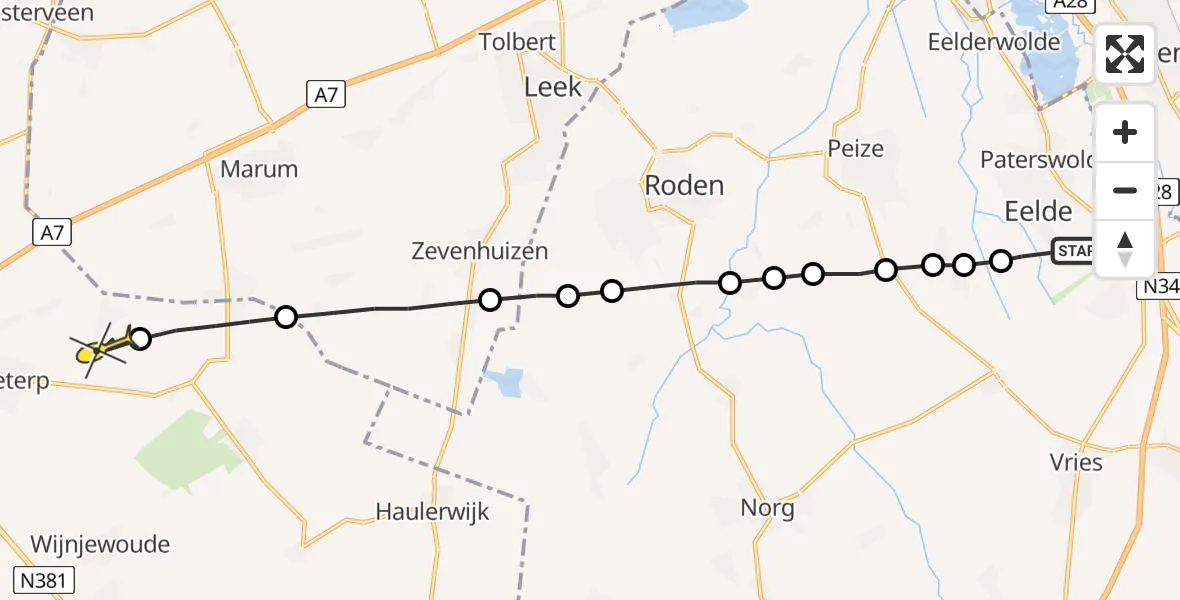 Routekaart van de vlucht: Lifeliner 4 naar Frieschepalen