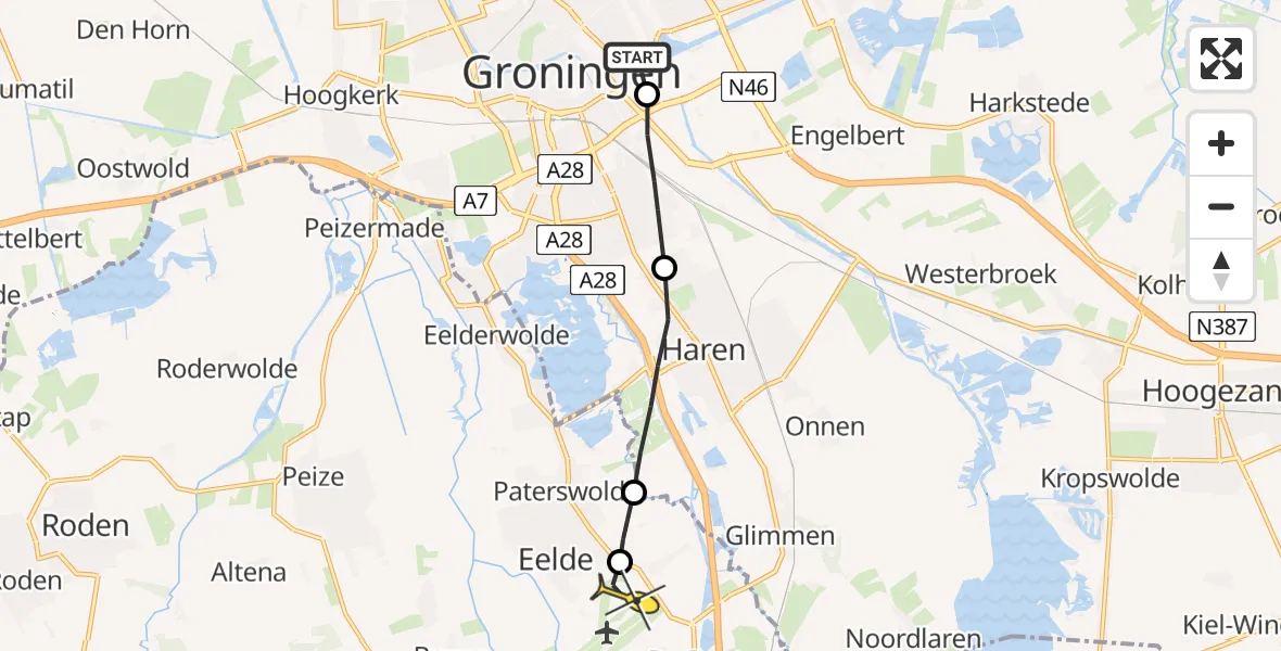 Routekaart van de vlucht: Lifeliner 4 naar Groningen Airport Eelde