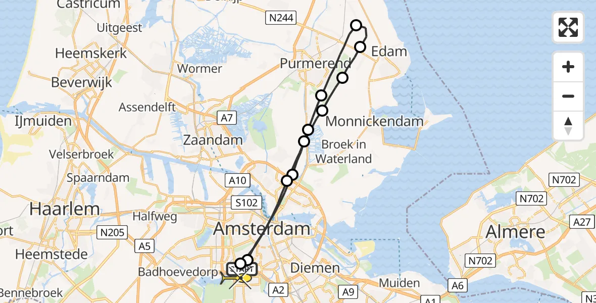 Routekaart van de vlucht: Lifeliner 1 naar VU Medisch Centrum Amsterdam