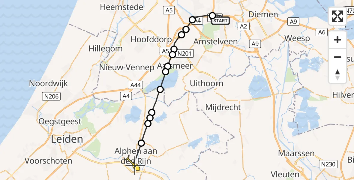 Routekaart van de vlucht: Lifeliner 1 naar Alphen aan den Rijn