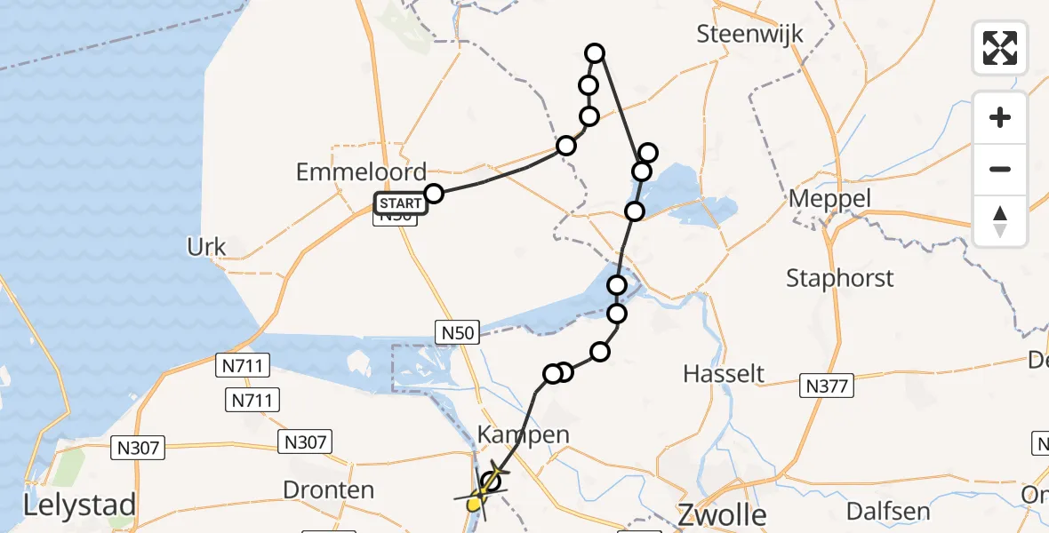 Routekaart van de vlucht: Politieheli naar Kamperveen