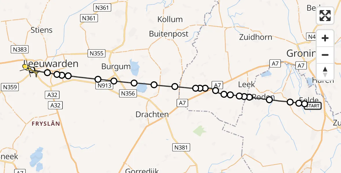 Routekaart van de vlucht: Lifeliner 4 naar Deinum