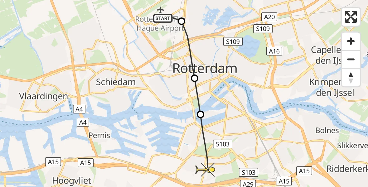 Routekaart van de vlucht: Lifeliner 2 naar Rotterdam