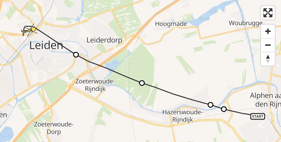 Routekaart van de vlucht: Lifeliner 1 naar Leiden