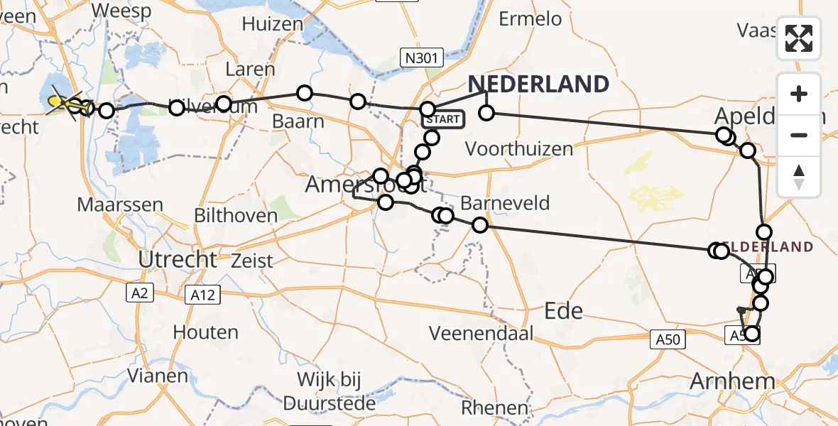 Routekaart van de vlucht: Politiehelikopter naar Vinkeveen