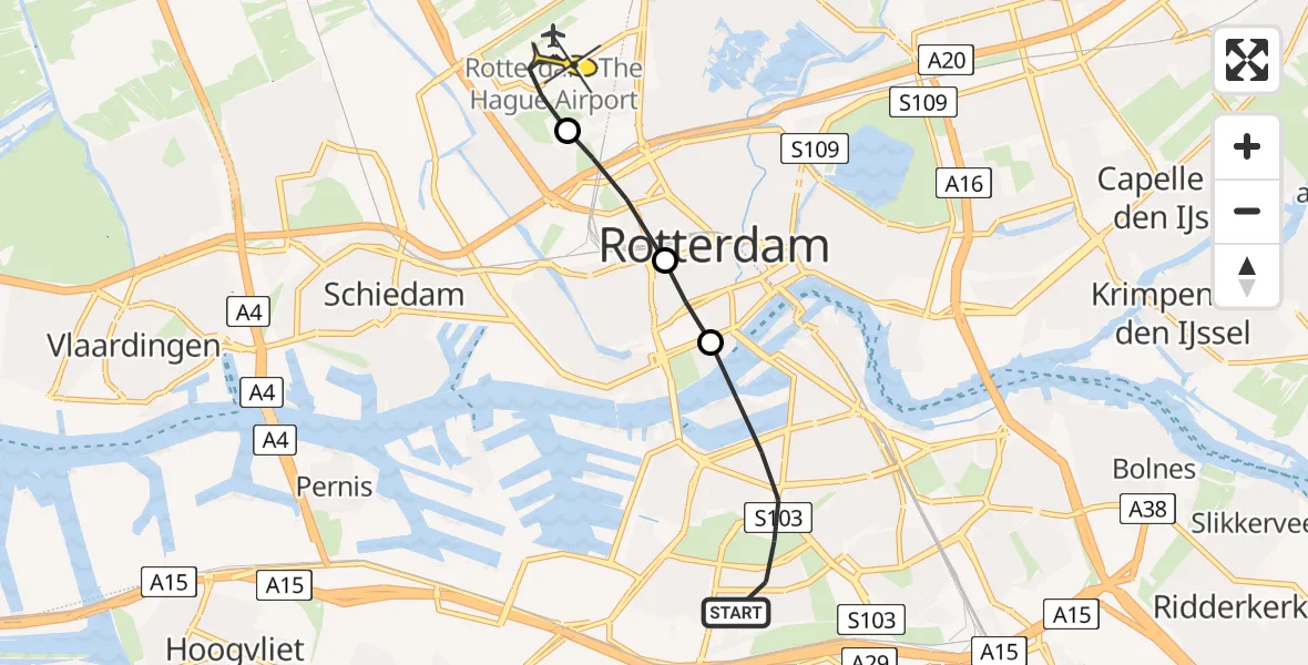 Routekaart van de vlucht: Lifeliner 2 naar Rotterdam The Hague Airport