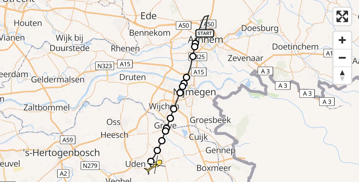 Routekaart van de vlucht: Lifeliner 3 naar Vliegbasis Volkel