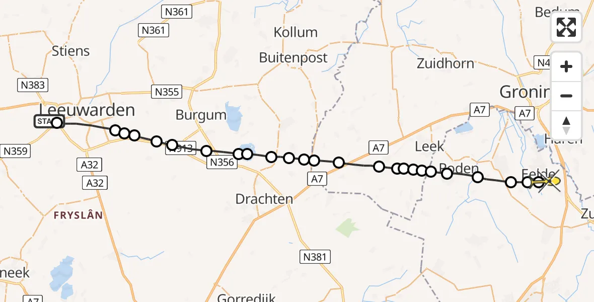 Routekaart van de vlucht: Lifeliner 4 naar Groningen Airport Eelde