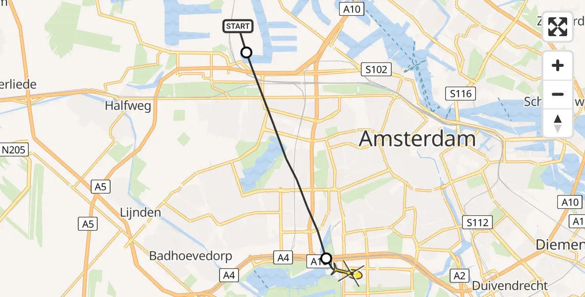 Routekaart van de vlucht: Lifeliner 1 naar VU Medisch Centrum Amsterdam