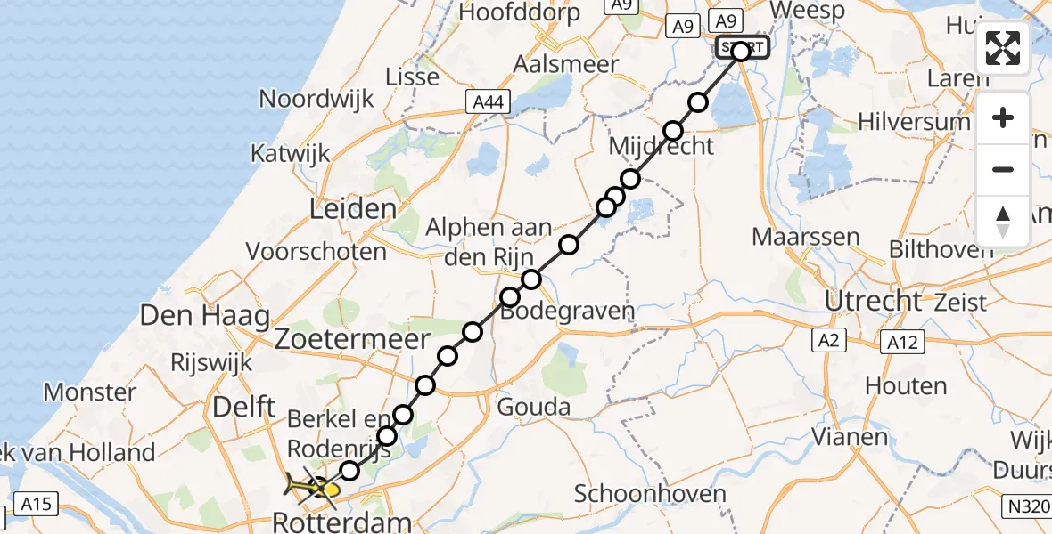 Routekaart van de vlucht: Lifeliner 2 naar Rotterdam The Hague Airport