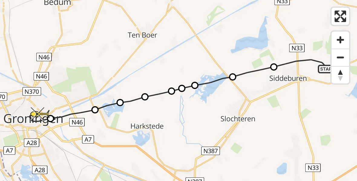 Routekaart van de vlucht: Lifeliner 4 naar Universitair Medisch Centrum Groningen