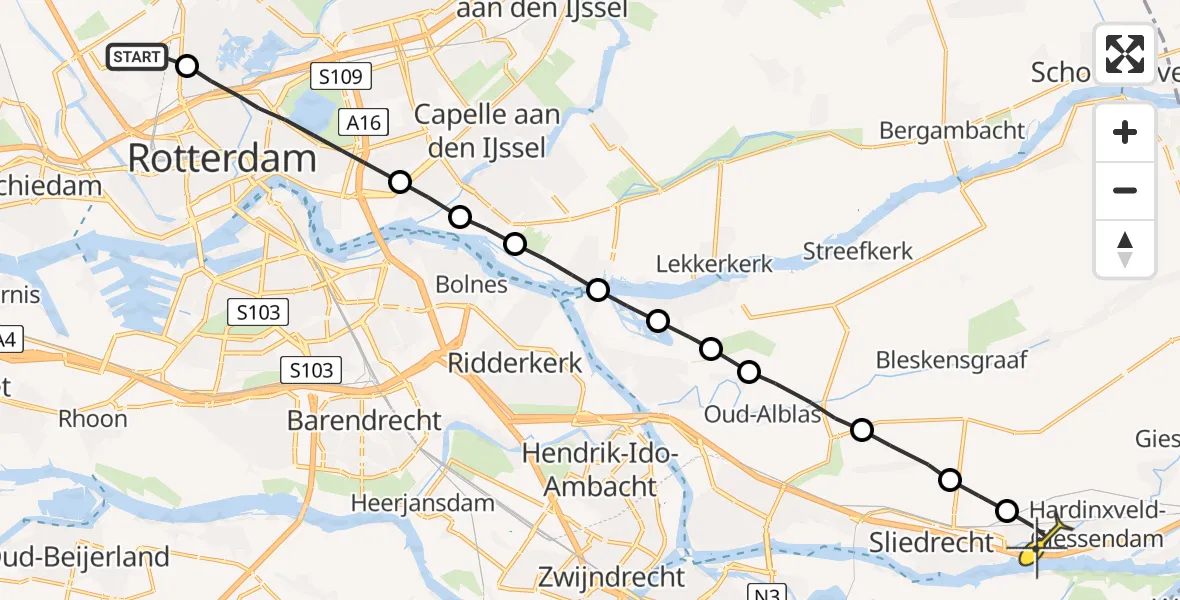 Routekaart van de vlucht: Lifeliner 2 naar Hardinxveld-Giessendam