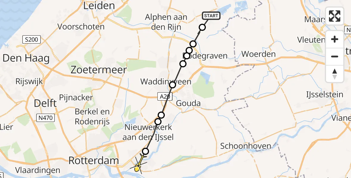 Routekaart van de vlucht: Politieheli naar Krimpen aan den IJssel