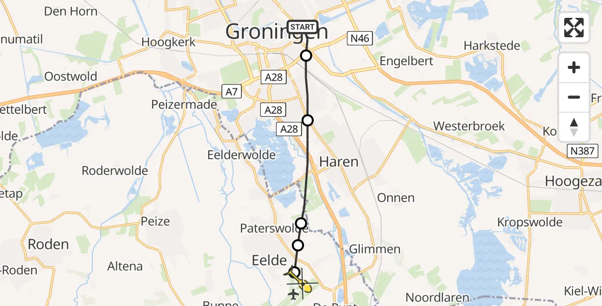 Routekaart van de vlucht: Lifeliner 4 naar Groningen Airport Eelde