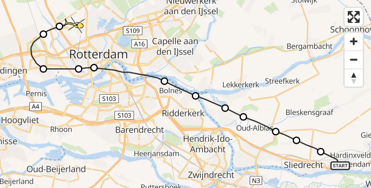 Routekaart van de vlucht: Lifeliner 2 naar Rotterdam The Hague Airport