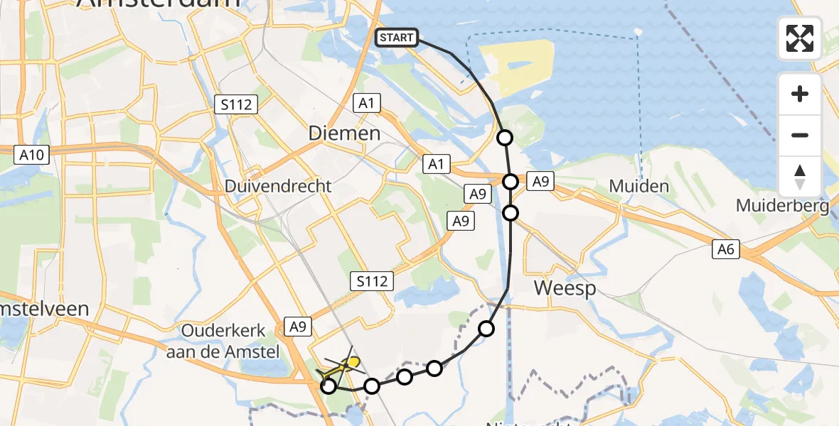 Routekaart van de vlucht: Lifeliner 1 naar Academisch Medisch Centrum (AMC)