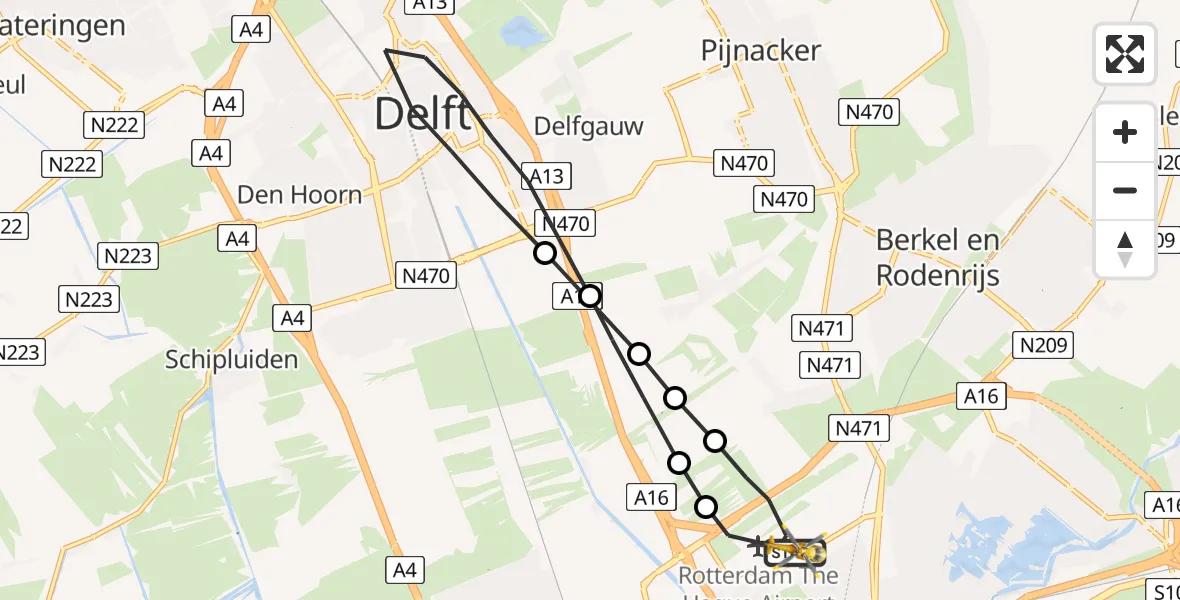Vluchtroute Traumahelikopter Rotterdam The Hague Airport - Rotterdam The Hague Airport, 30 april 2023, 17:17
