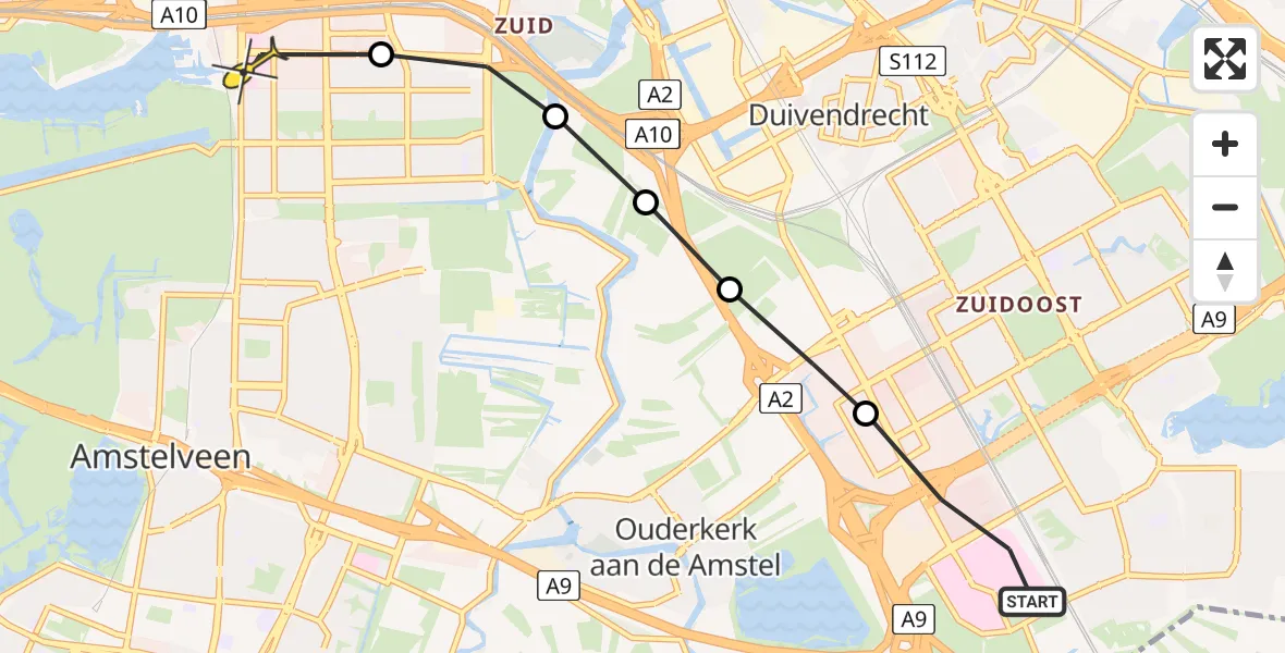 Routekaart van de vlucht: Lifeliner 1 naar VU Medisch Centrum Amsterdam