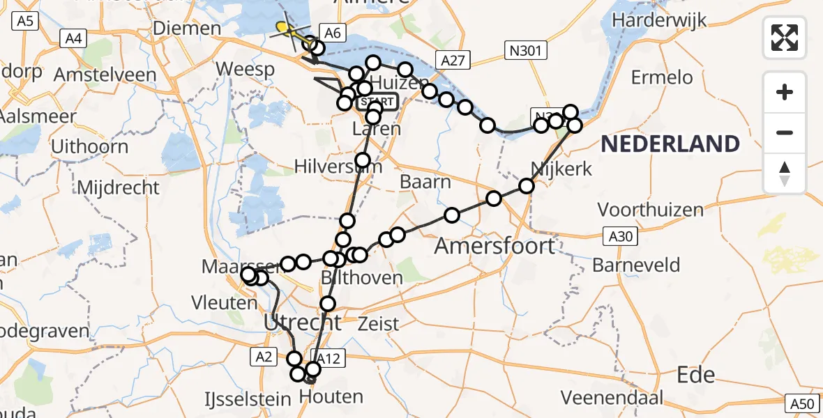 Routekaart van de vlucht: Politieheli naar Muiden