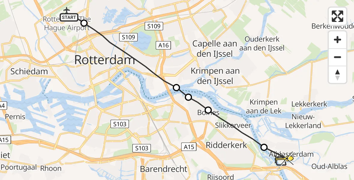 Routekaart van de vlucht: Lifeliner 2 naar Alblasserdam