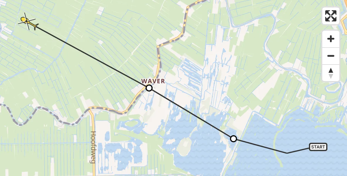 Routekaart van de vlucht: Politieheli naar Ouderkerk aan de Amstel