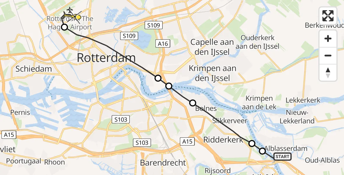 Routekaart van de vlucht: Lifeliner 2 naar Rotterdam The Hague Airport