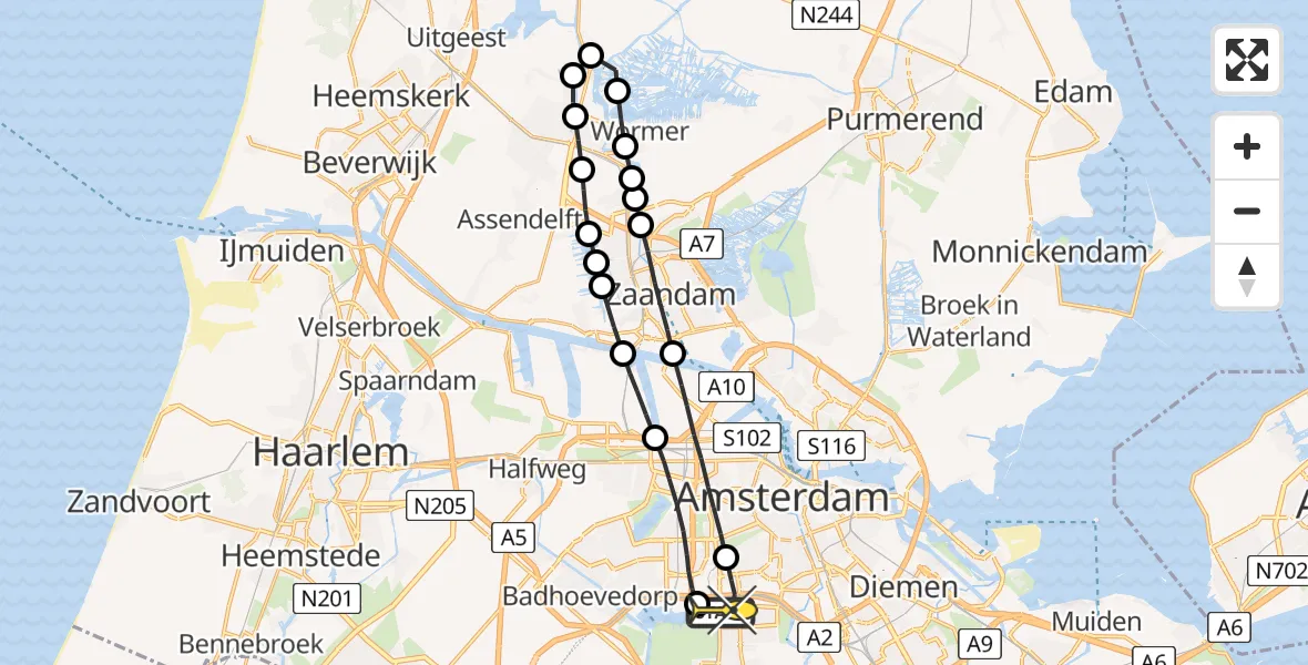 Routekaart van de vlucht: Lifeliner 1 naar VU Medisch Centrum Amsterdam