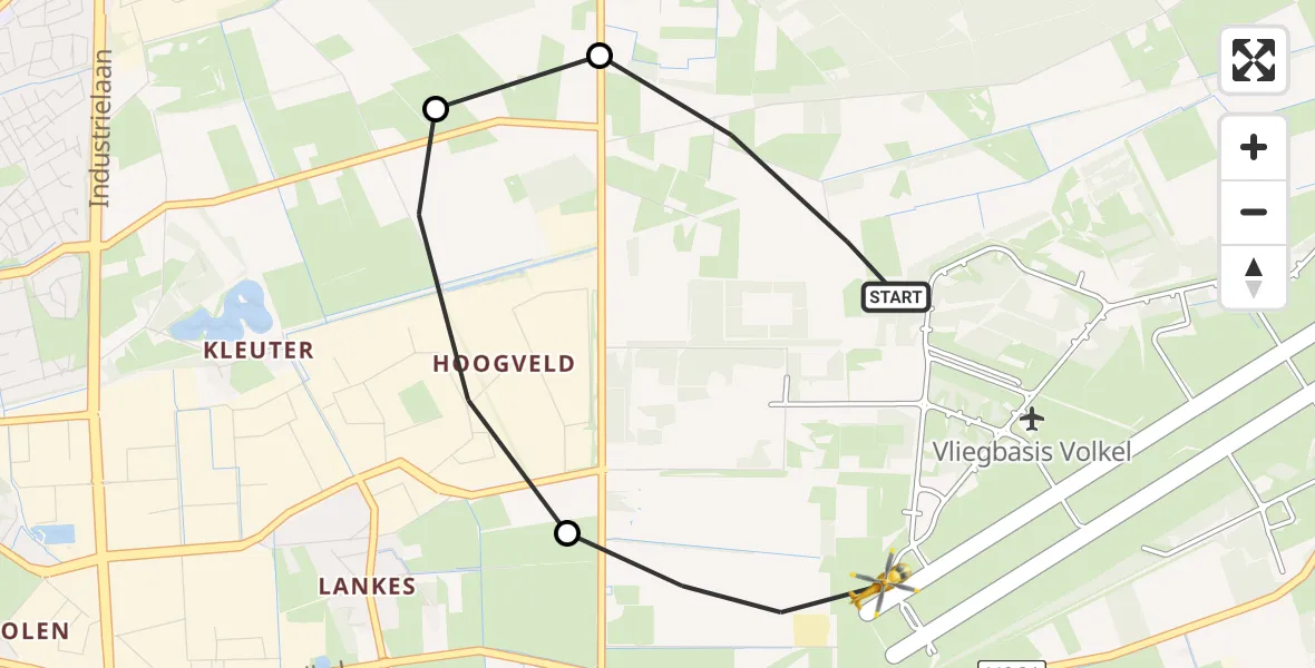 Vluchtroute Traumahelikopter Vliegbasis Volkel - Vliegbasis Volkel, 30 april 2023, 19:52