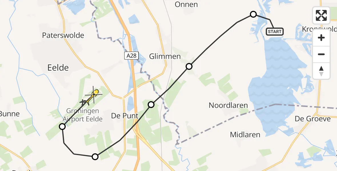 Routekaart van de vlucht: Lifeliner 4 naar Groningen Airport Eelde