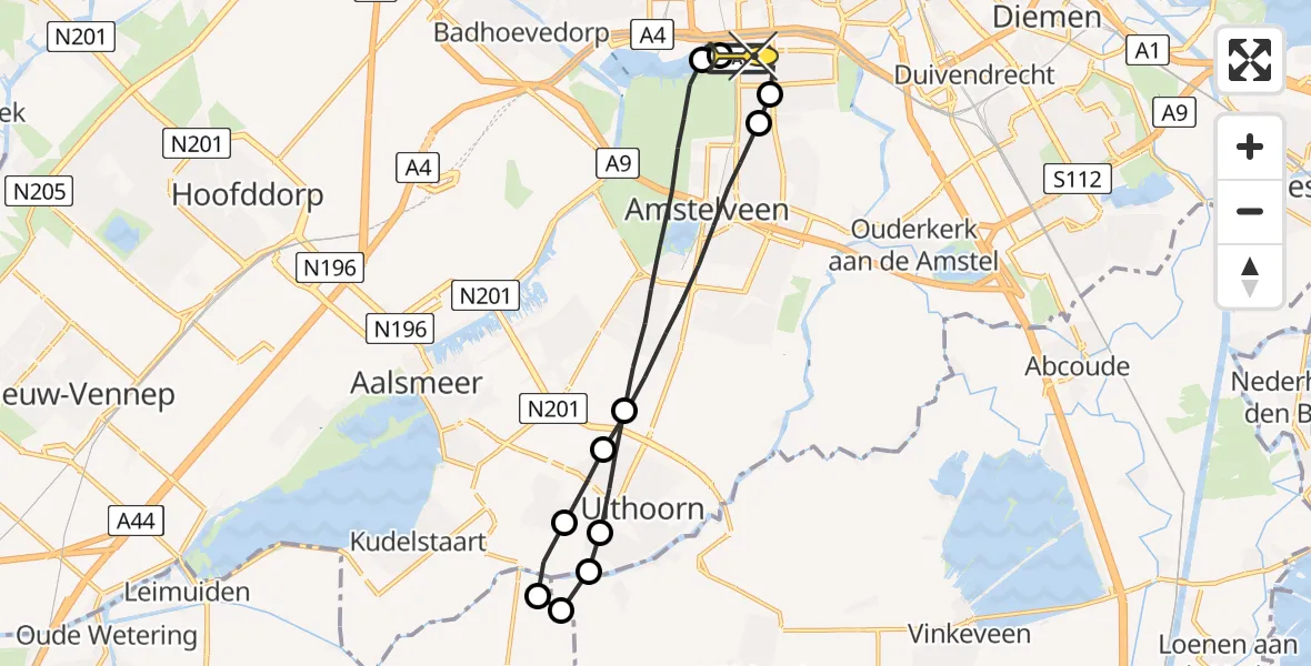 Routekaart van de vlucht: Lifeliner 1 naar VU Medisch Centrum Amsterdam