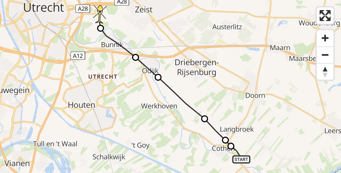 Routekaart van de vlucht: Lifeliner 3 naar Universitair Medisch Centrum Utrecht