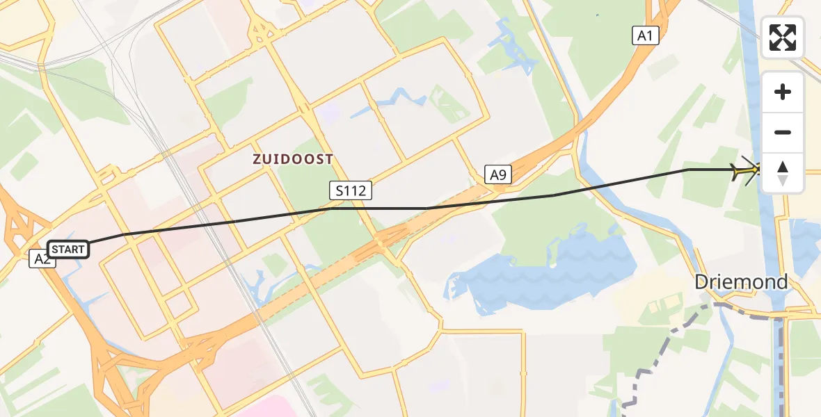 Vluchtroute Politiehelikopter van Amsterdam naar Amsterdam