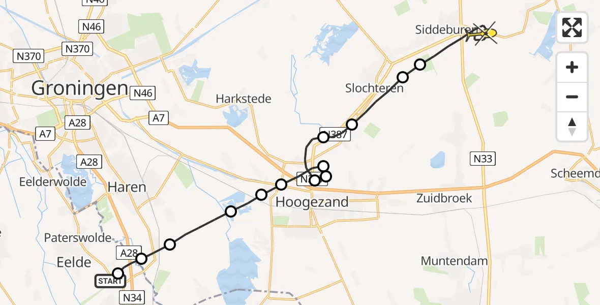 Routekaart van de vlucht: Lifeliner 4 naar Siddeburen