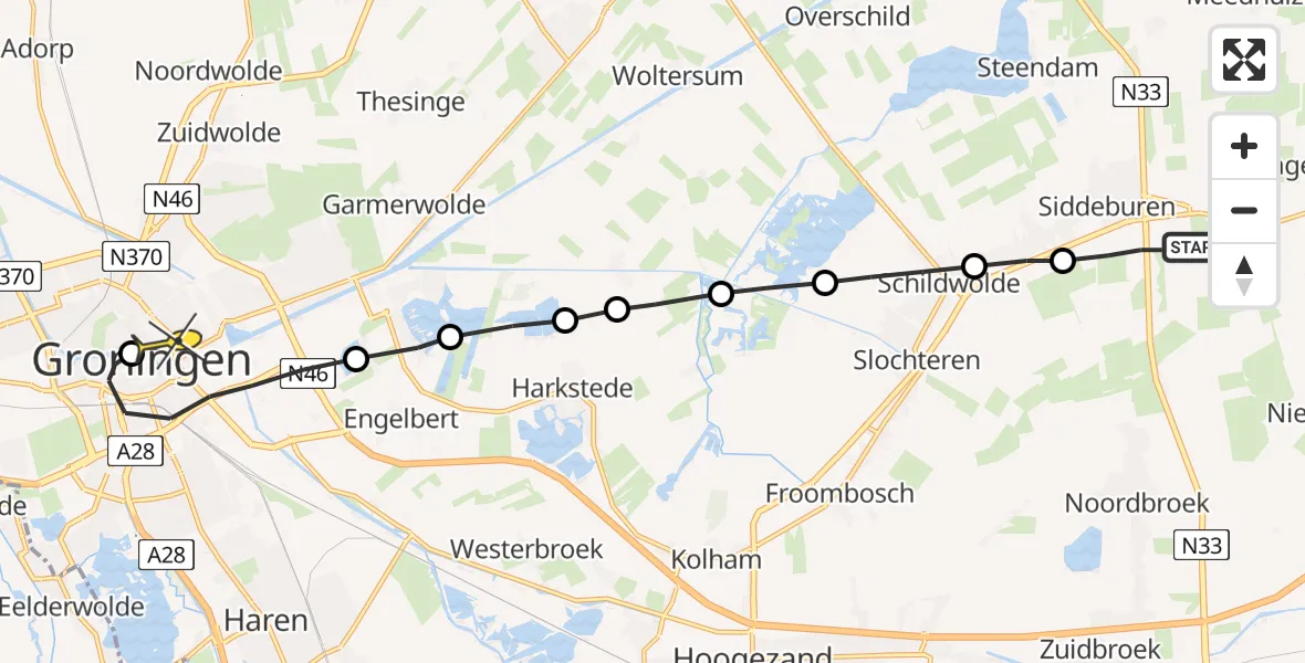 Routekaart van de vlucht: Lifeliner 4 naar Universitair Medisch Centrum Groningen