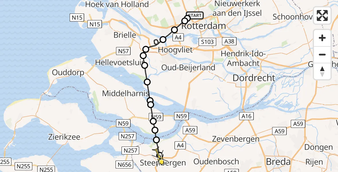 Routekaart van de vlucht: Lifeliner 2 naar De Heen