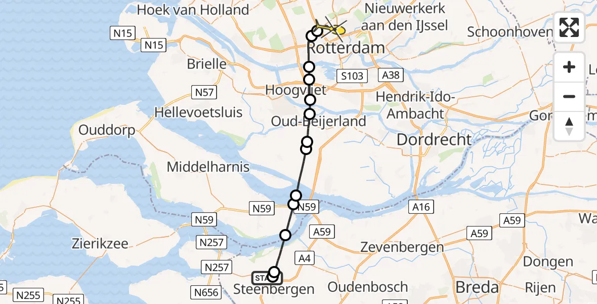 Routekaart van de vlucht: Lifeliner 2 naar Rotterdam The Hague Airport