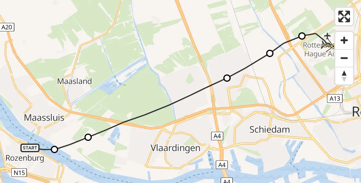 Routekaart van de vlucht: Lifeliner 2 naar Rotterdam The Hague Airport