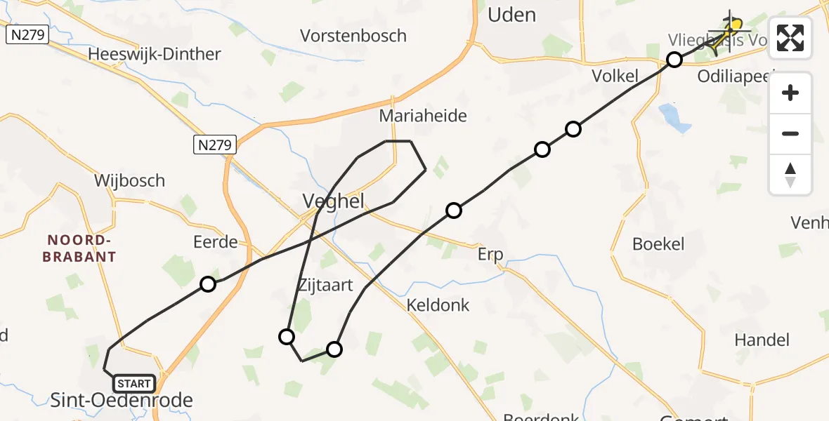 Routekaart van de vlucht: Lifeliner 3 naar Vliegbasis Volkel