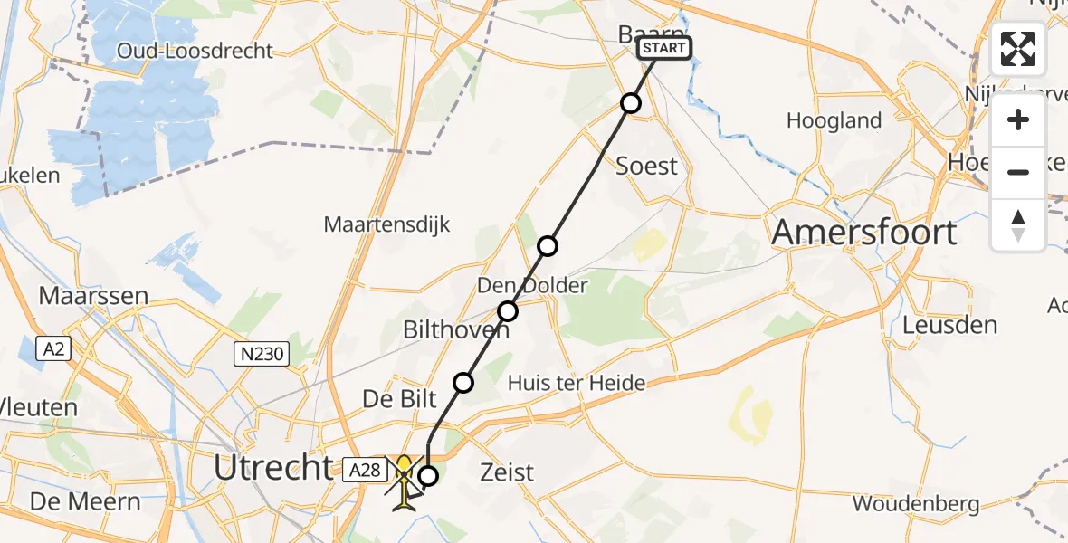 Routekaart van de vlucht: Lifeliner 2 naar Universitair Medisch Centrum Utrecht