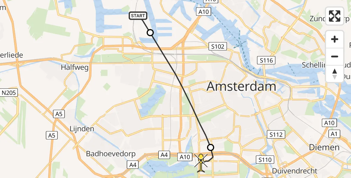 Routekaart van de vlucht: Lifeliner 1 naar VU Medisch Centrum Amsterdam