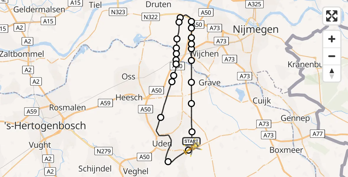 Vluchtroute Traumahelikopter Vliegbasis Volkel - Vliegbasis Volkel, 01 mei 2023, 08:01