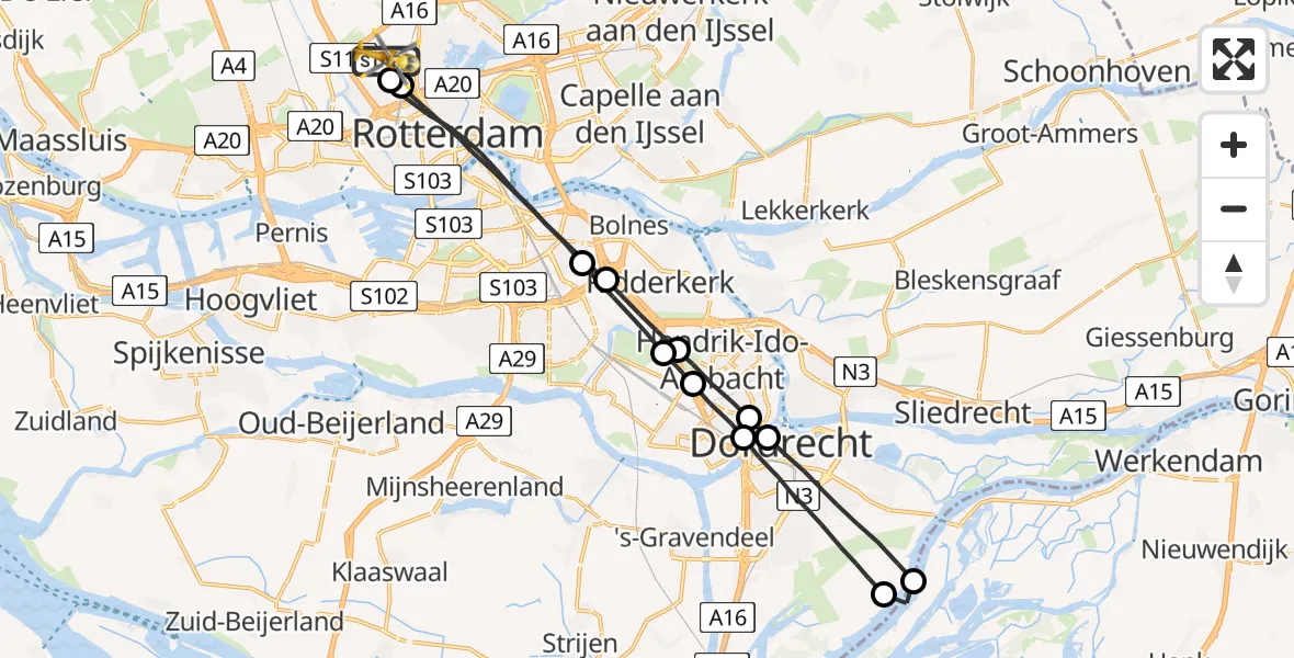 Vluchtroute Traumahelikopter Rotterdam The Hague Airport - Rotterdam The Hague Airport, 01 mei 2023, 08:10