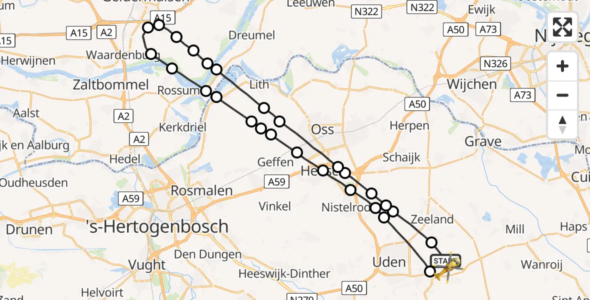Vluchtroute Traumahelikopter Vliegbasis Volkel - Vliegbasis Volkel, 01 mei 2023, 08:46