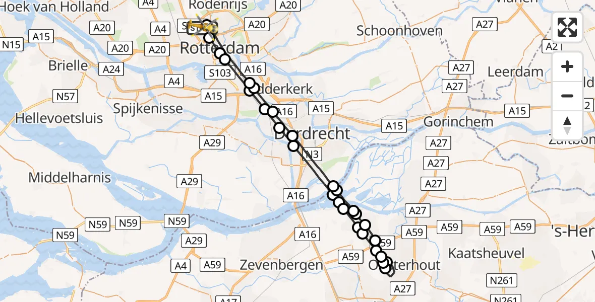 Vluchtroute Traumahelikopter Rotterdam The Hague Airport - Rotterdam The Hague Airport, 01 mei 2023, 09:43