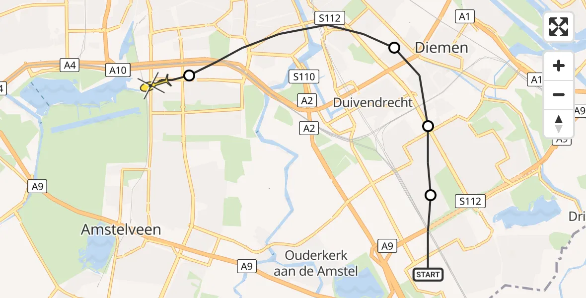 Routekaart van de vlucht: Lifeliner 1 naar VU Medisch Centrum Amsterdam