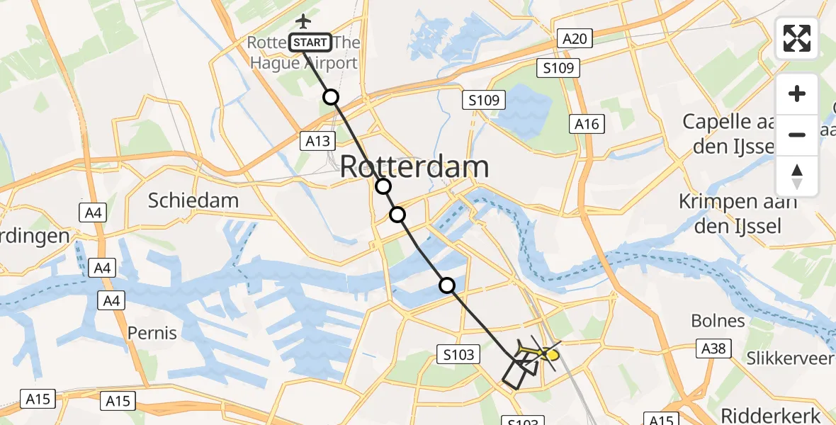 Routekaart van de vlucht: Lifeliner 2 naar Rotterdam