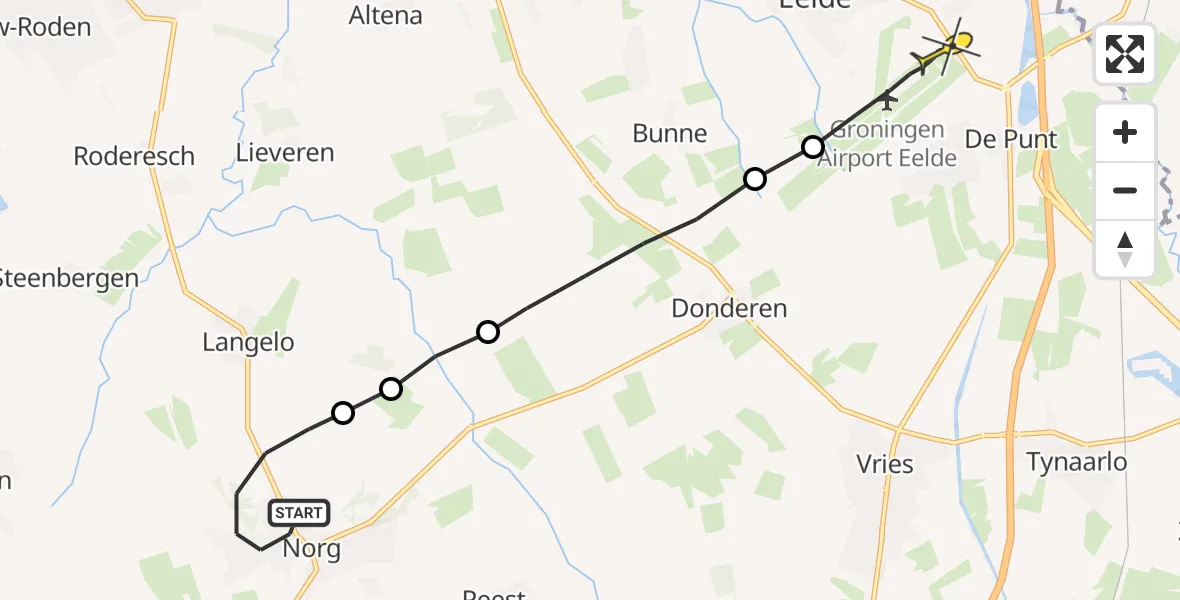 Routekaart van de vlucht: Lifeliner 4 naar Groningen Airport Eelde