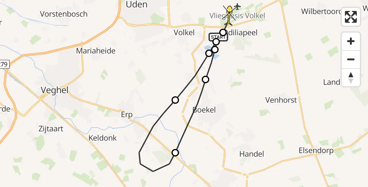 Routekaart van de vlucht: Lifeliner 3 naar Vliegbasis Volkel