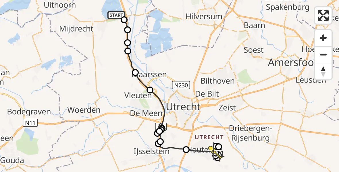 Routekaart van de vlucht: Politieheli naar Houten