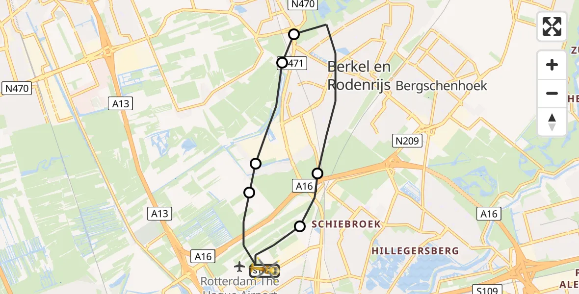 Vluchtroute Traumahelikopter Rotterdam The Hague Airport - Rotterdam The Hague Airport, 01 mei 2023, 14:09